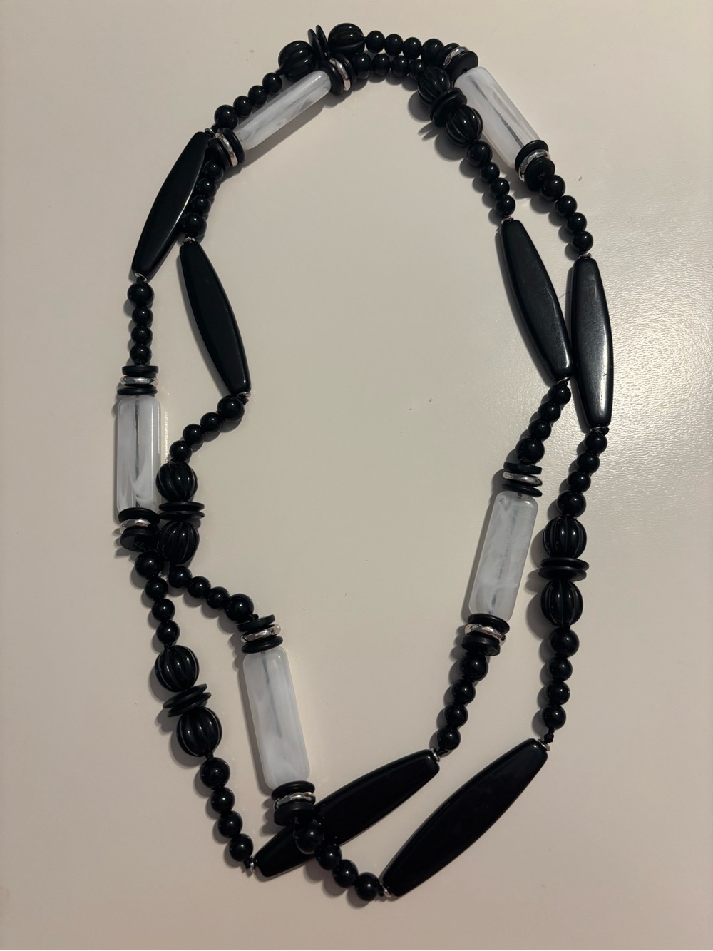 Chicos-Black & White Beaded Long Necklace